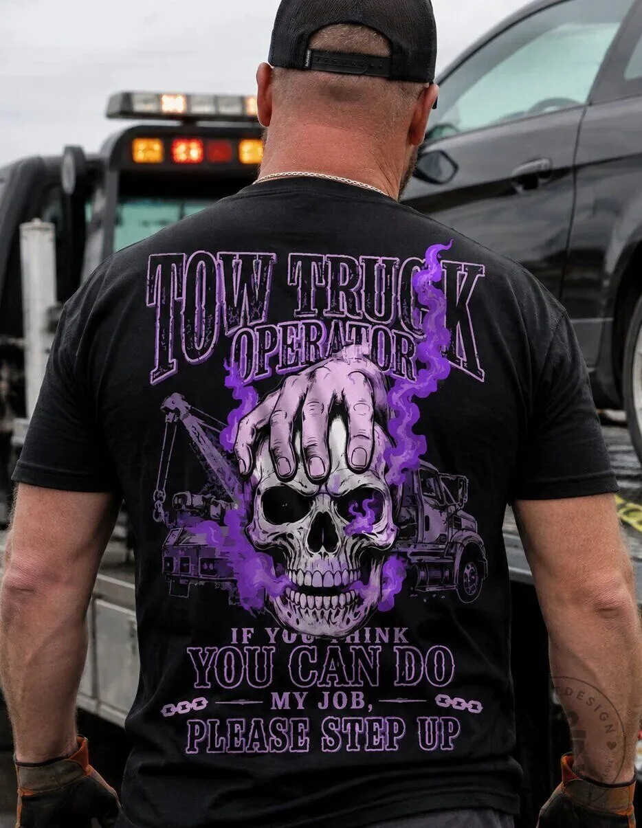 Tow Truck Operator Skull Purple Smoke Graphic Design T-Shirt