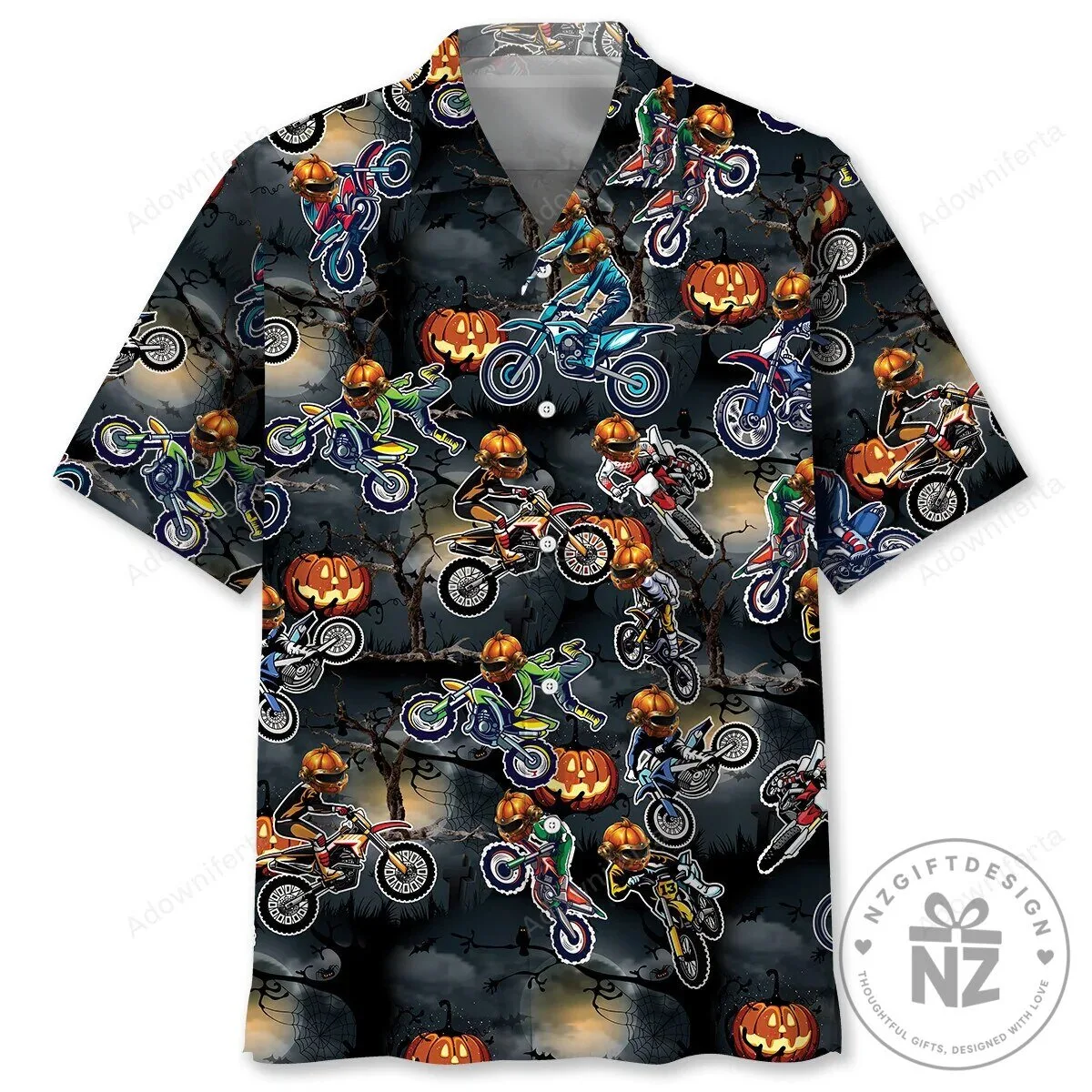 Dirt Bike Motocross Halloween Night Pumpkin Rider Hawaiian Shirt