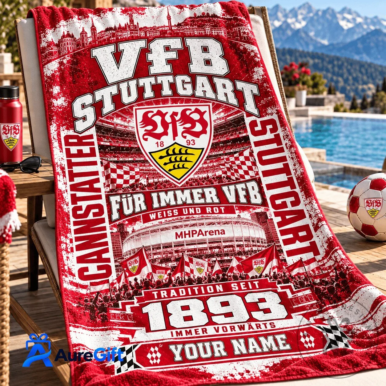 VfB Stuttgart Bundesliga Matchday Personalized Name Beach Towel 1 VfB Stuttgart Bundesliga Matchday Personalized Name Beach Towel