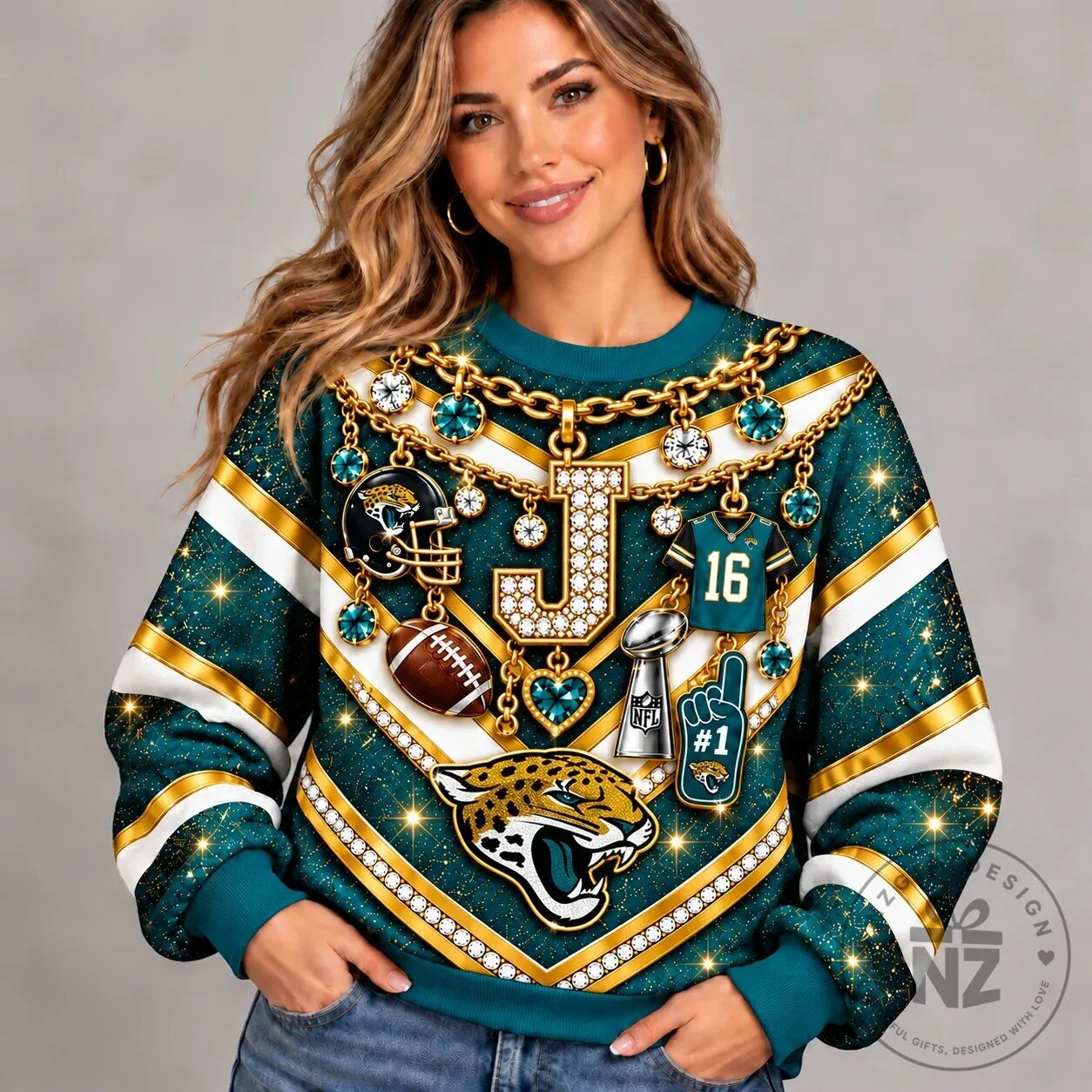 Jacksonville Jaguars NFL Luxury Bling Diamond Chain Sweatshirt