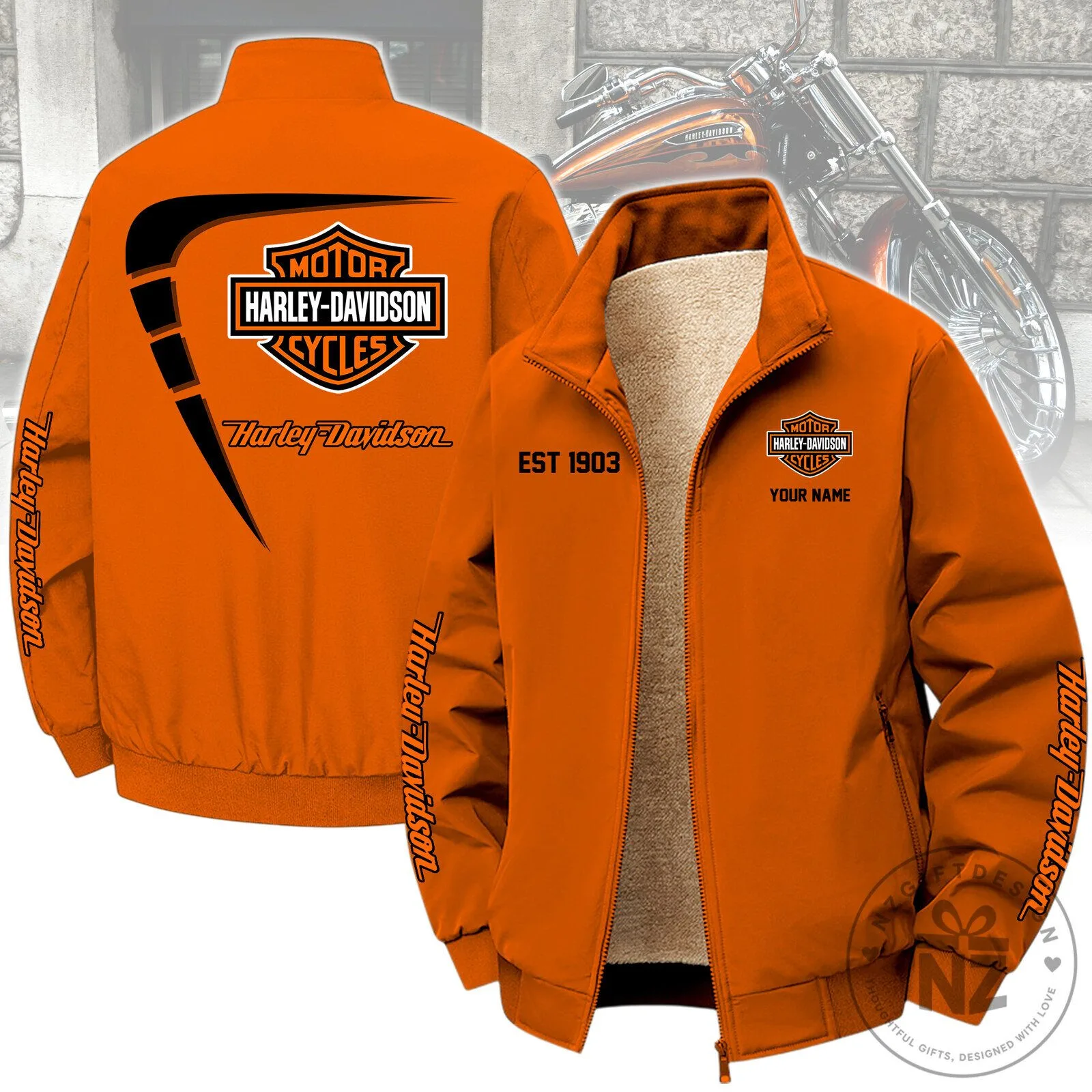 Harley-Davidson Motorcycle Orange Fleece Jacket