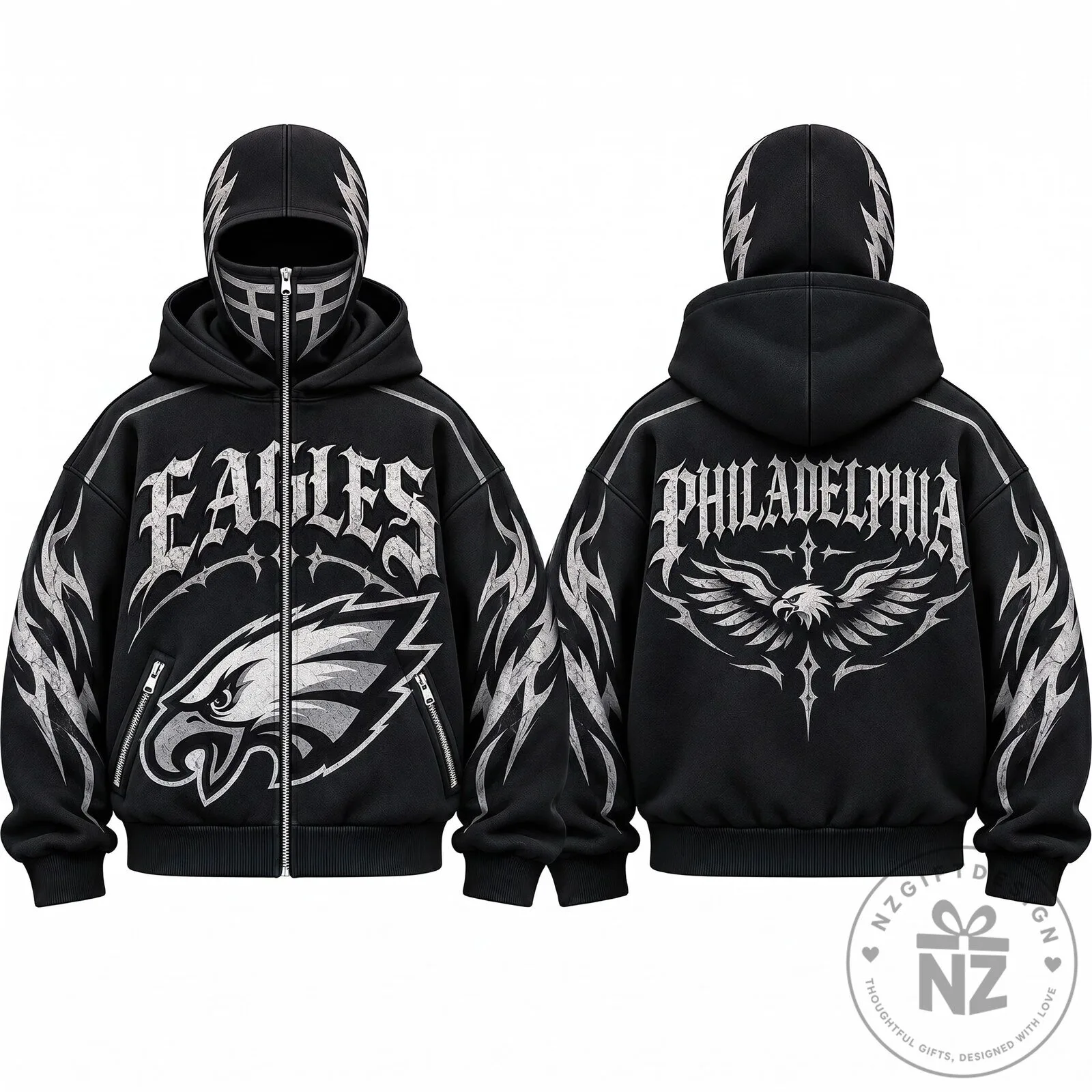 Philadelphia Eagles Gothic Style Mask Zip Up Hoodie