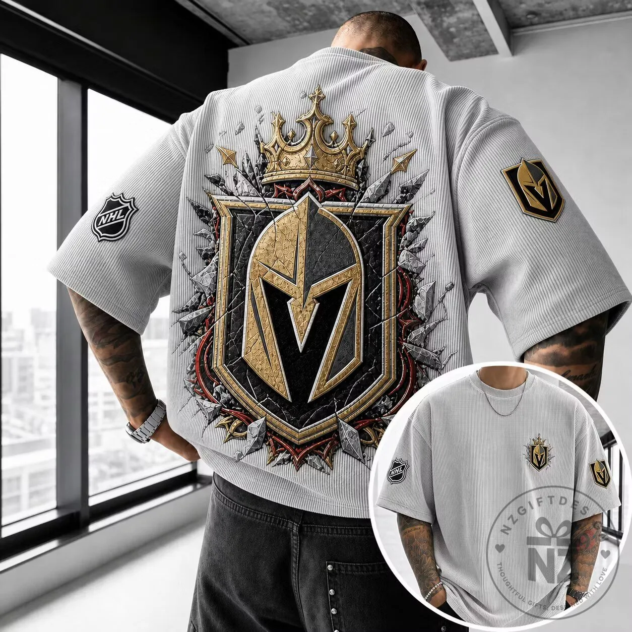 Vegas Golden Knights Ice Hockey Team Logo Oversized Short-Sleeve T-Shirt 3 Vegas Golden Knights Ice Hockey Team Logo Oversized Short-Sleeve T-Shirt