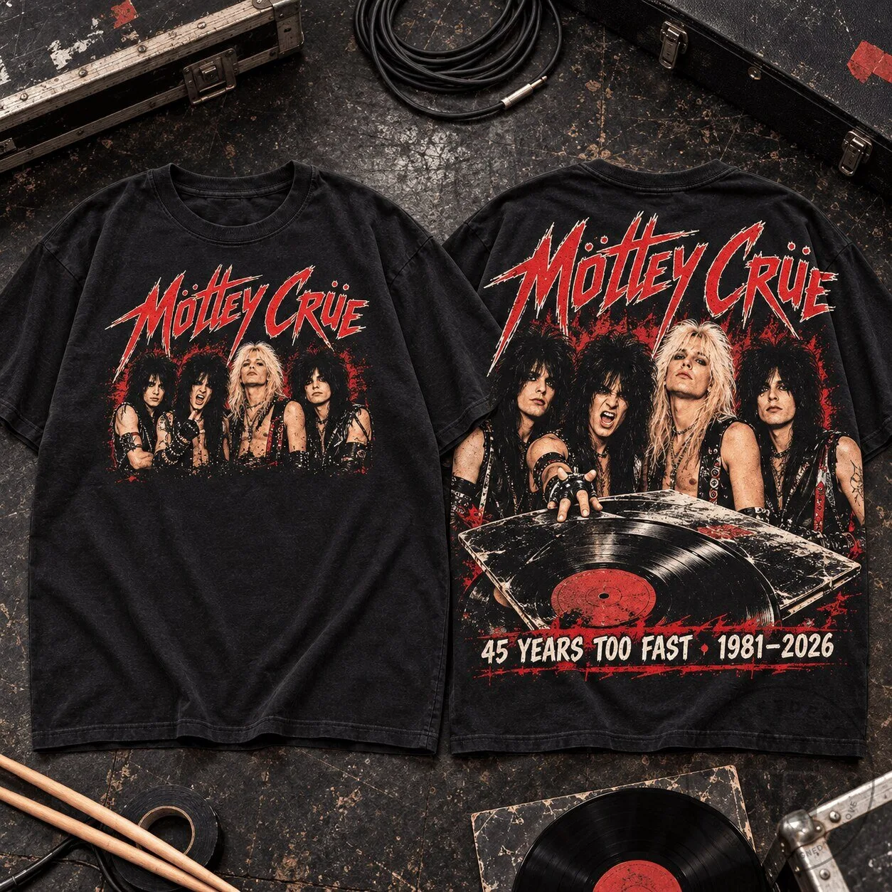 Motley Crue 45 Years Too Fast 1981-2026 Anniversary Band T-Shirt