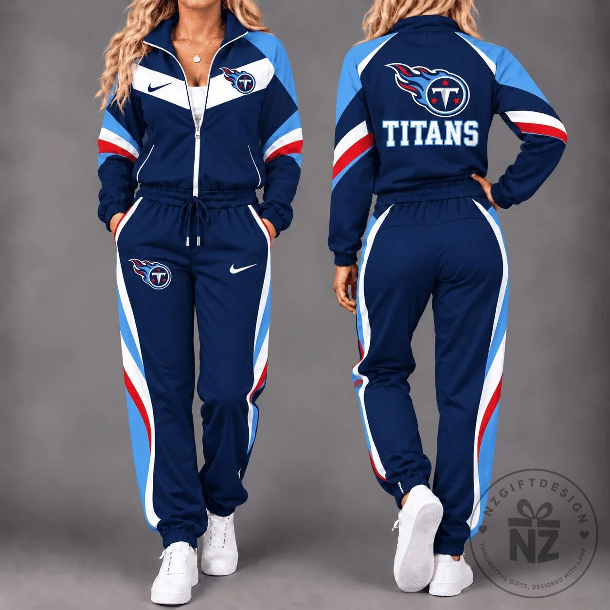Tennessee Titans NFL Team Logo Women's Full-Zip Tracksuit Jacket and Pants Set