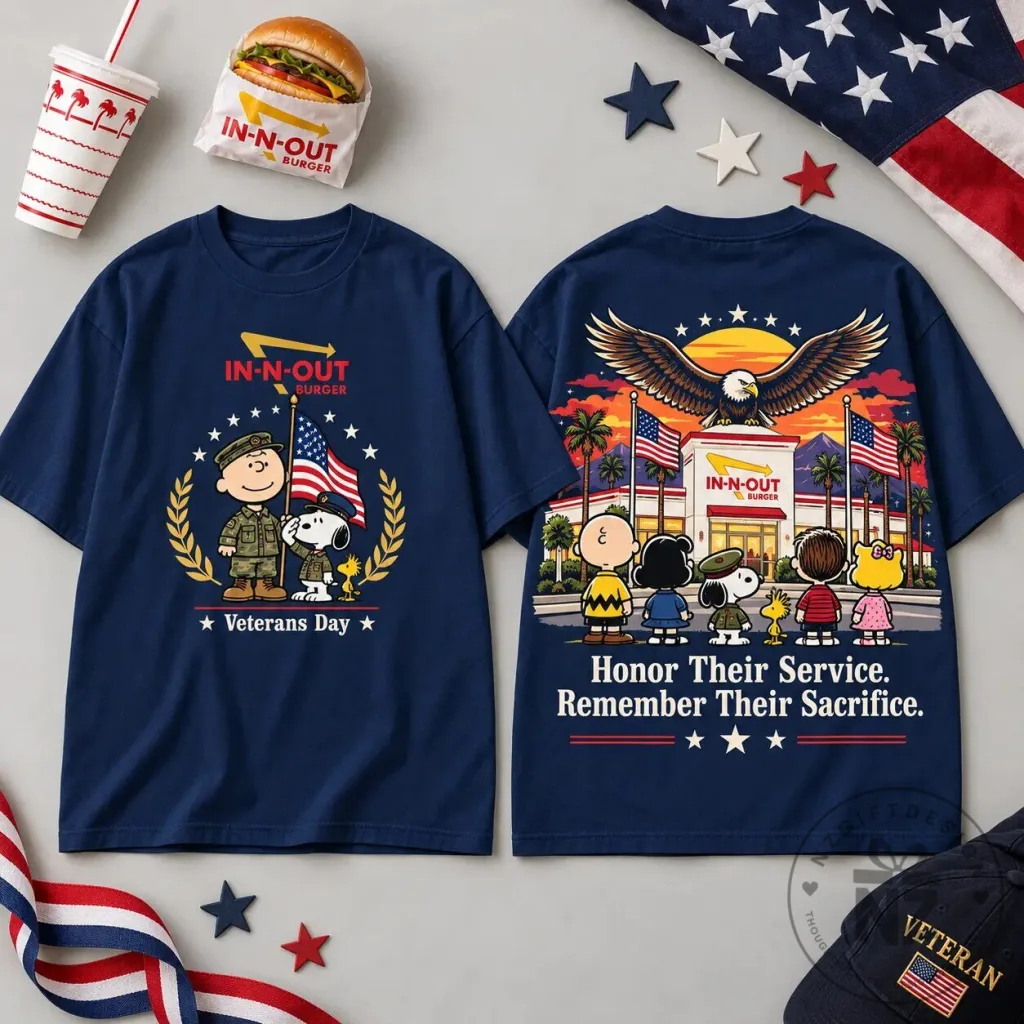 In-N-Out Burger Peanuts Veterans Day Honor Service Remember Sacrifice T-Shirt In-N-Out Burger Peanuts Veterans Day Honor Service Remember Sacrifice T-Shirt