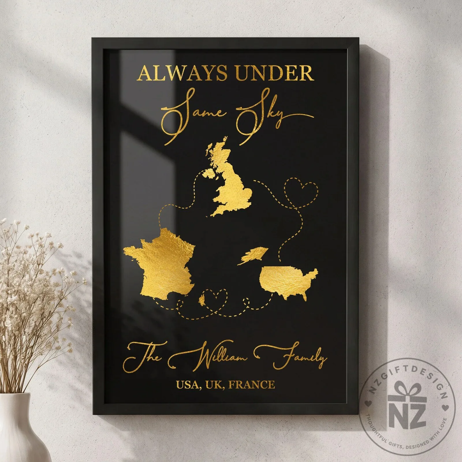 Personalized Long Distance Family Map Wall Art Decor Always Under The Same Sky Poster 1 Personalized Long Distance Family Map Wall Art Decor Always Under The Same Sky Poster