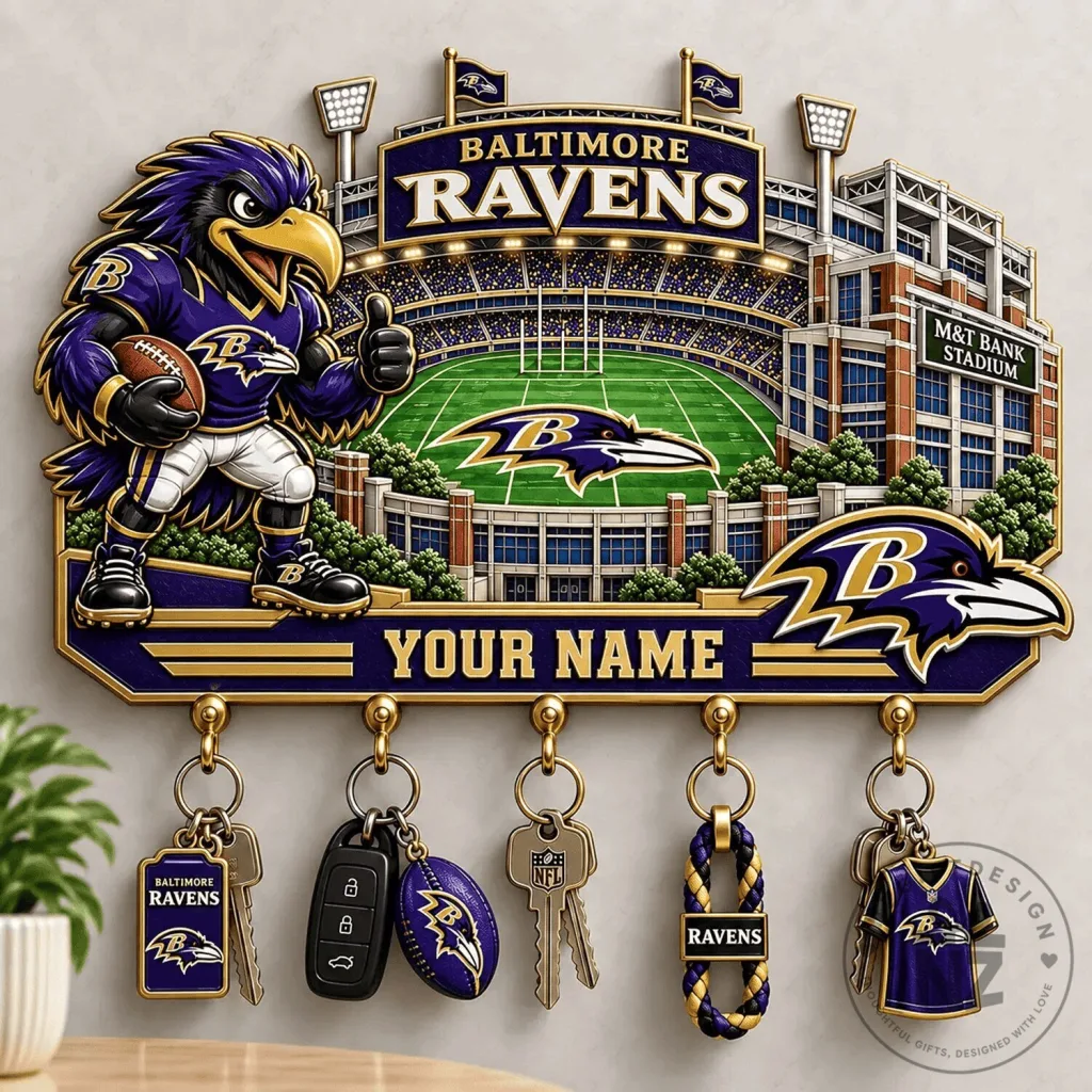 Baltimore Ravens M&T Bank Stadium Mascot Custom Name Key Holder Wall Mounted Baltimore Ravens M&T Bank Stadium Mascot Custom Name Key Holder Wall Mounted