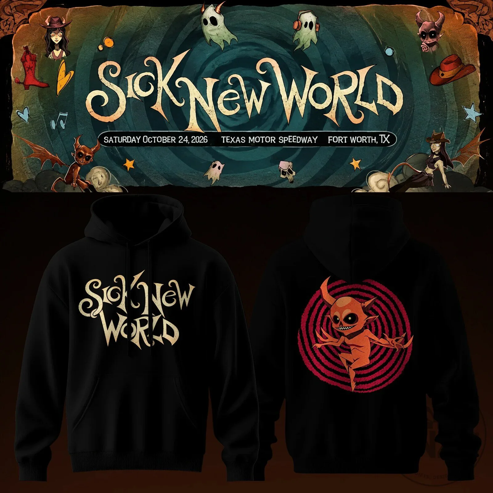 Sick New World Texas Motor Speedway 2026 Festival Concert Black Hoodie