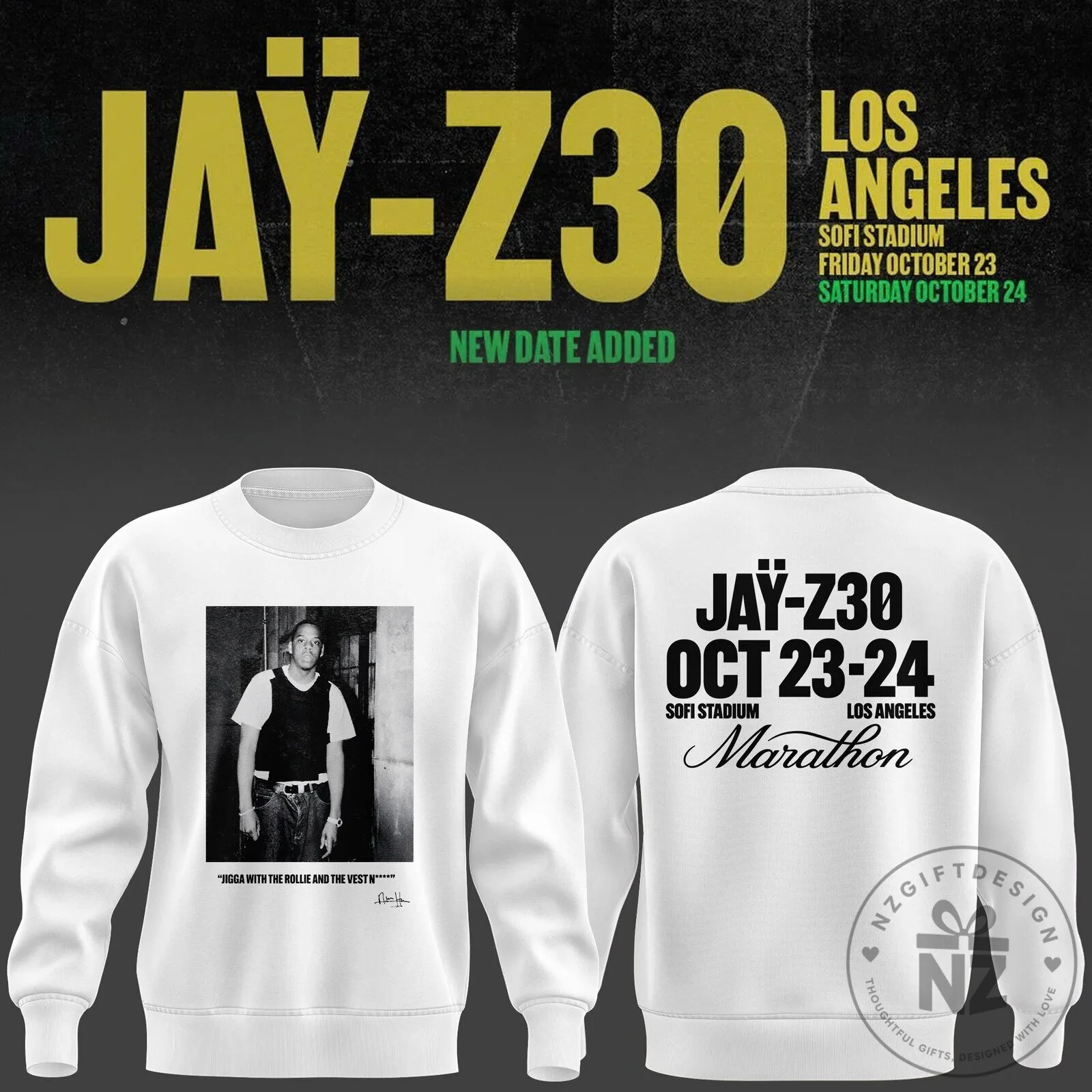 Jay-Z 30th Anniversary Concert Los Angeles Marathon Tour White Sweatshirt 1 Jay-Z 30th Anniversary Concert Los Angeles Marathon Tour White Sweatshirt