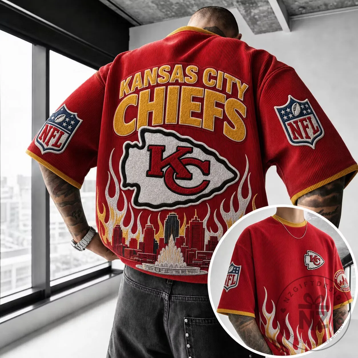 Kansas City Chiefs NFL Football Team Red Corduroy Flame Design T-Shirt 1 Kansas City Chiefs NFL Football Team Red Corduroy Flame Design T-Shirt