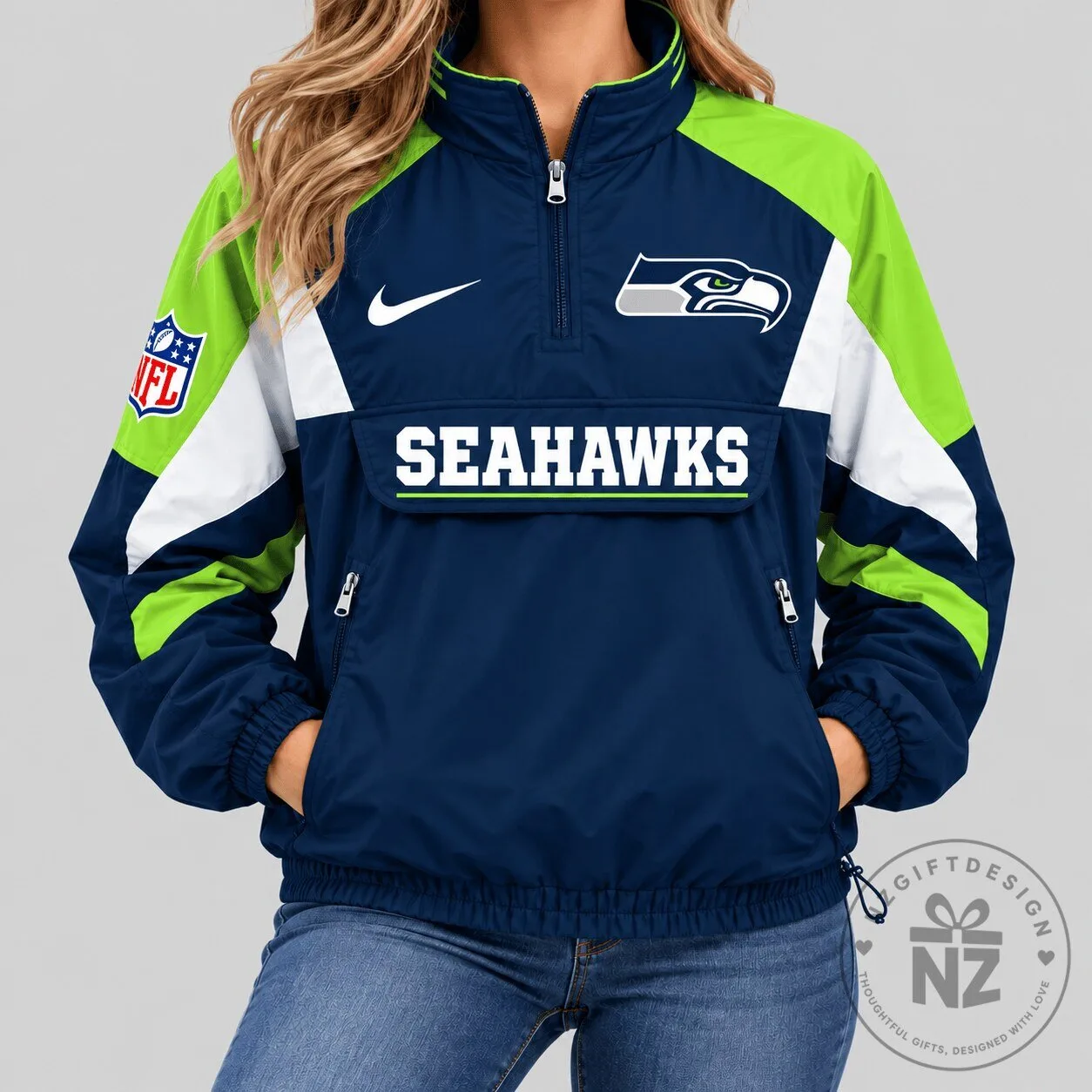Seattle Seahawks NFL Half Zip Pullover Anorak Jacket
