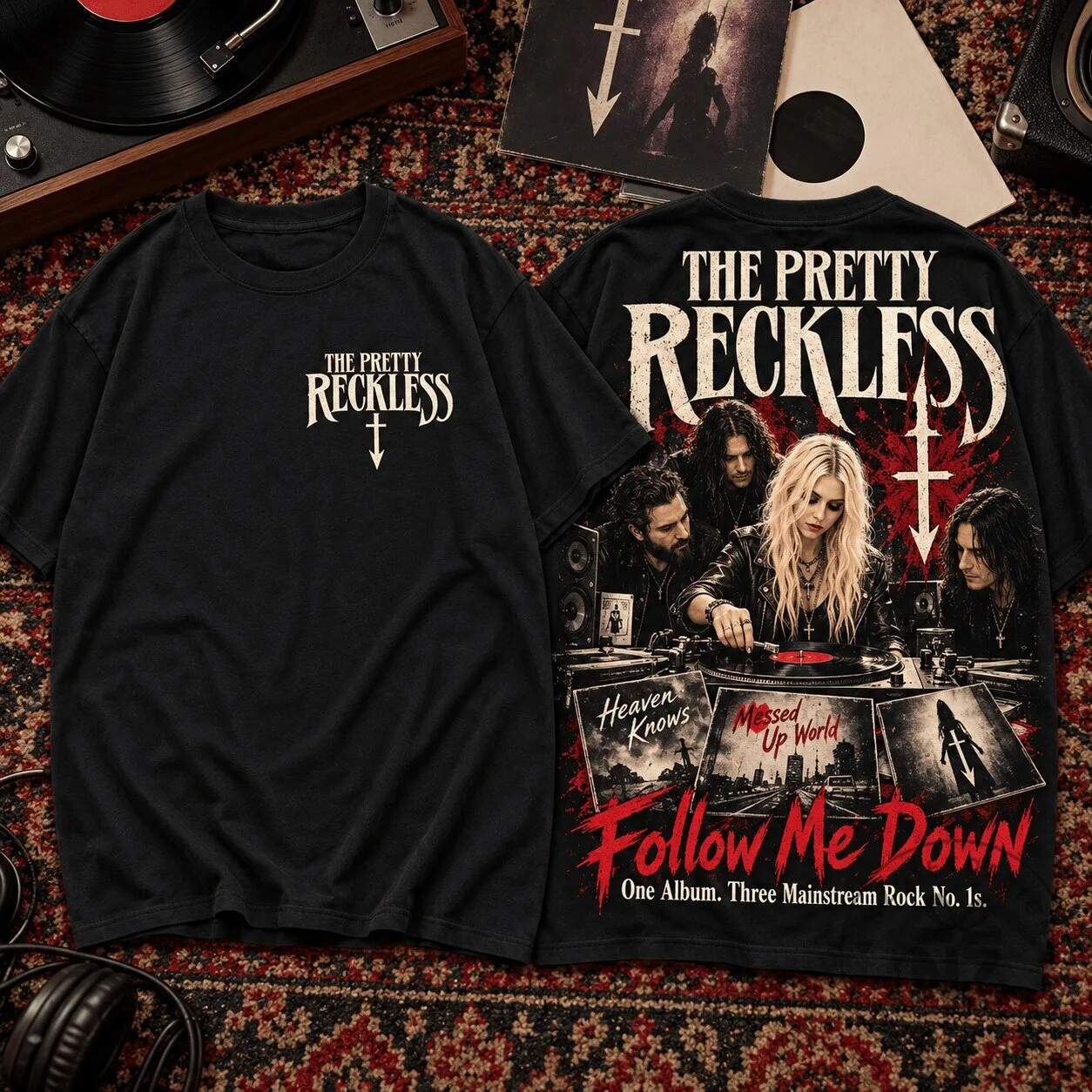 The Pretty Reckless Follow Me Down Album Artwork Black Band T-Shirt 3 The Pretty Reckless Follow Me Down Album Artwork Black Band T-Shirt