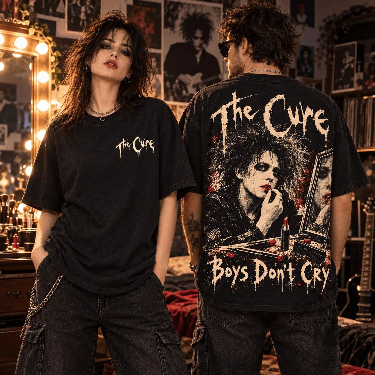 The Cure Boys Don't Cry Robert Smith Lipstick Portrait Black T-Shirt